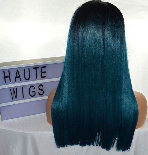 Green Hair Ombre, Dark Teal Hair, Turquoise Hair Color, Wigs Ideas, Teal Hair Color, Oblong Face Hairstyles, Blue Green Hair, Blue Ombre Hair, Dark Blue Hair