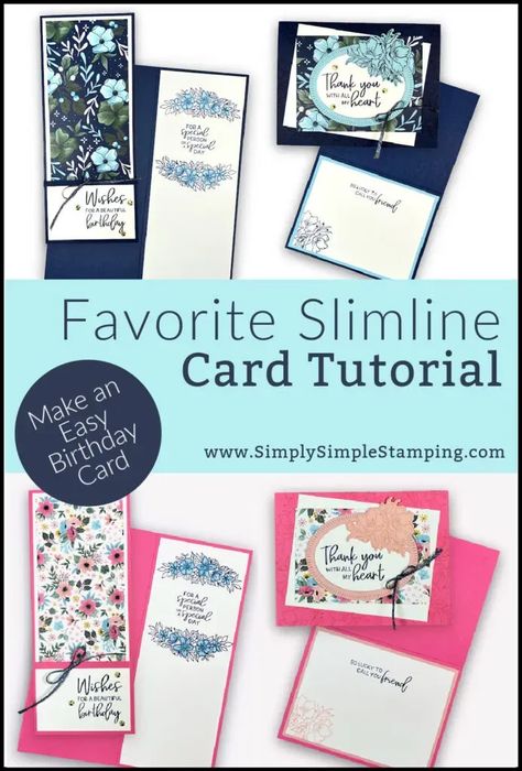 Slimline Card Ideas, Easy Birthday Cards, Simply Simple Stamping, Slimline Cards, Simple Birthday Cards, Easy Birthday, Fold Cards, Card Making Tutorials, Card Tutorial