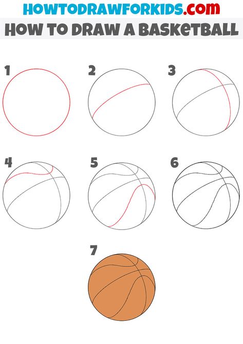 How to Draw a Basketball Step by Step - Easy Drawing Tutorial For Kids Draw A Basketball, Basketball Drawings, Easy Drawing Tutorial, Drawing Tutorials For Kids, Coloring Supplies, Drawing Tutorial Easy, Preschool Lessons, A Basketball, Pencil And Paper