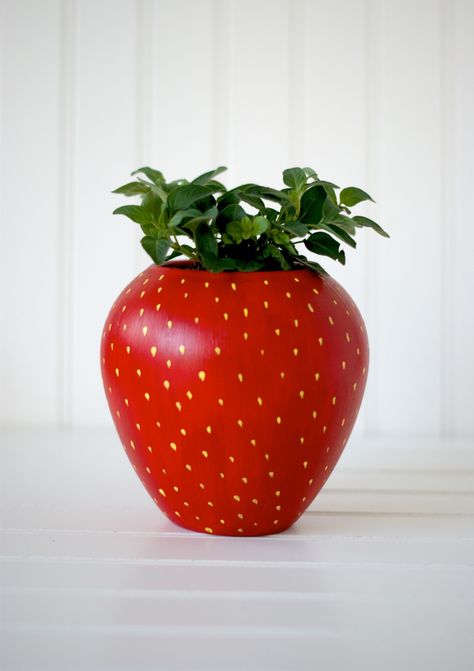 DIY Painter Strawberry Herb Planter for your kitchen Oregano Plant, Strawberry Kitchen, Strawberry Planters, Herb Planters, Painted Flower Pots, Strawberry Plants, Indoor Herb Garden, Herbs Indoors, Red Strawberry