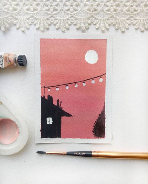 Gouache Simple Painting, Easy Gouache Paintings For Beginners, Small Gouache Painting, Mini Gouache Painting, Medium Painting Ideas, Beginner Gouache Painting, Simple Gouache Painting, Easy Gouache Painting, Gouache Painting Ideas