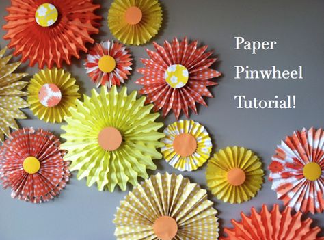 How to Make Paper Pinwheels - The Easy Way - Design ImprovisedDesign Improvised Paper Pinwheel Diy, Pinwheel Decorations, Pinwheel Tutorial, Paper Pinwheels, Diy Pinwheel, Paper Medallions, Paper Fan Decorations, Pinwheels Paper, Paper Rosettes