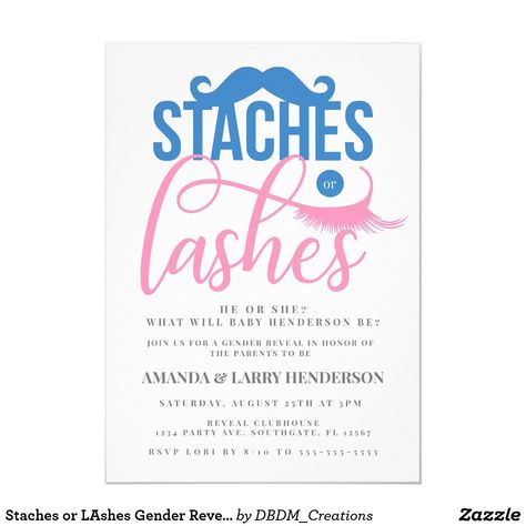 Gender Reveal Invitation Ideas, Staches Or Lashes Gender Reveal, Lashes Or Staches, Staches Or Lashes, Bee Gender Reveal, Gender Reveal Party Invitations, Girl Gender Reveal, Gender Party, Baby Gender Reveal Party