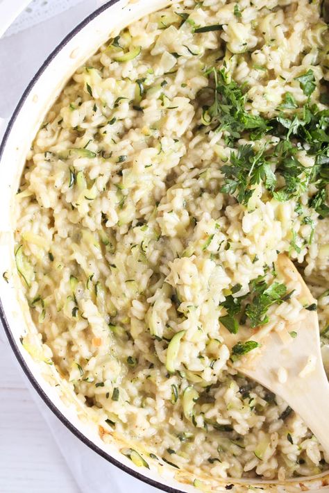 Zucchini Risotto Recipes, Bacon And Mushroom Risotto, Zucchini Risotto, Bacon Risotto, Bacon Zucchini, Italian Entrees, Risotto Recipes Easy, Creamy Zucchini, Vegan Risotto