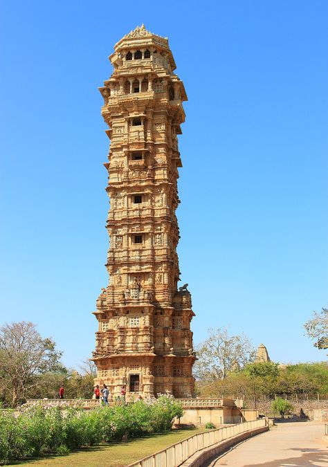 Vijaya Stambha is an imposing victory monument located within Chittor Fort in Chittorgarh, Rajasthan, India. The tower was constructed by the Mewar king, Rana Kumbha, in 1448 to commemorate his victory over the combined armies of Malwa and Gujarat led by Mahmud Khilji. The tower is dedicated to Vishnu.While Vijaya Stambha is its common name, it is technically a Kirttistambha or Kirti Stambha, a "tower of fame" Monument In India, Chittorgarh Fort, Rajasthan India, The Tower, South Asian, Incredible India, 15th Century, India Travel, North Africa