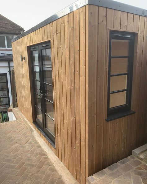 Sussex Garden Rooms on Instagram: “4.5m x 2.5 garden room finished in Thermowood cladding with birch plywood interior finish. #sussexgardenrooms #sussexgardenroom…” Garden Room Cladding, Birch Plywood Interior, Cedar Cladding Garden Room, Oak Framed Garden Room, Oak Frame Garden Room, Garden Gym And Office, Shed Cladding, Sussex Garden, Gym Shed