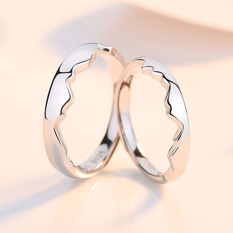 Sterling Silver Mountain & Sea Promise Rings for Couples, Couple Rings - Etsy Canada Numbers Roman, Rings For Couples, Sister Rings, Couple Ring Design, Roman Numbers, Couples Ring, Promise Ring Set, Promise Rings For Couples, Couples Ring Set