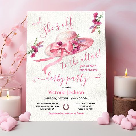 Kentucky Derby Wedding Shower, Derby Party Invitations, Bridal Shower Pink, Kentucky Derby Wedding, Derby Horse, Modern Bridal Shower, Bridal Invitations, Pink Bridal Shower, Floral Hat