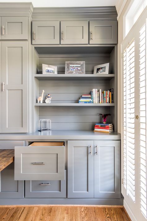 Home Office Built In Filing Cabinets, Office Built Ins With File Drawers, File Cabinet Built In, Built In Desk Farmhouse, Home Office Filing Cabinet Ideas, Office Wall Units Built Ins Desk Areas, Office Cupboard, Diy Office Cabinets, Built In Storage With Desk