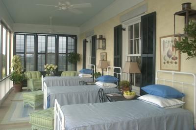 There's even a sleeping porch at P. Allen Smith's Garden Home. Visit www.pallensmith.com for more photos, recipes, and tips. Porch Life, Sleeping Porch, Bunk Rooms, Wooden Porch, Traditional Bedroom, House With Porch, Guest Bed, Porch Design, Screened Porch