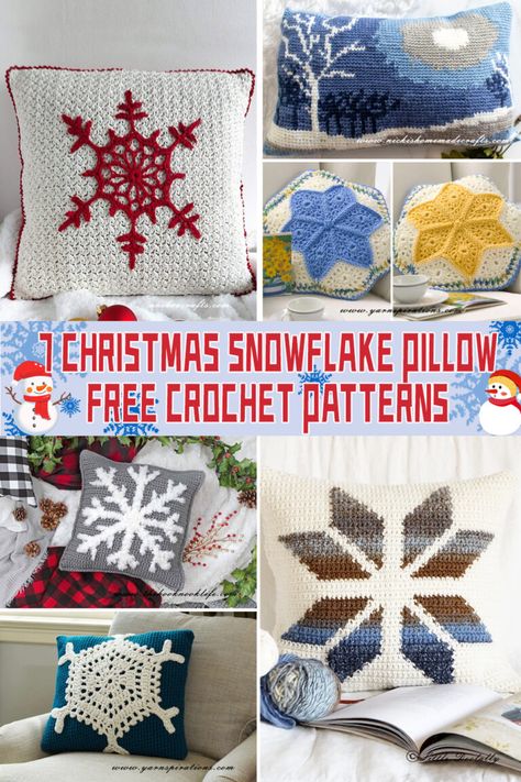 7 Christmas Snowflake Pillow Crochet Patterns- FREE - iGOODideas.com Snowflake Crochet, Pillow Crochet Pattern, Snowflake Pillow, Crochet Snowflake, Pillow Crochet, Crochet Pillow Pattern, Crochet Pillows, Crochet Snowflakes, Crochet Kitchen