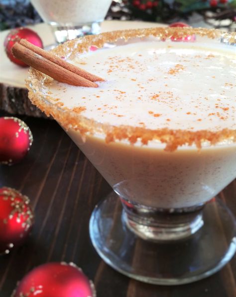 This Eggnog Maple Martini is the perfect holiday cocktail! You can use this easy recipe for Eggnog or purchase the premade variety for a quicker fix. This Eggnog is made with the addition of pure maple syrup for an added touch of sweetness. Just add a bit of Rum Chata and Vanilla Vodka for a dreamy, creamy, martini delight! Top off your martini rim with a bit of cinnamon and brown sugar and you will never want plain eggnog again! Maple Martini, Recipe For Eggnog, Caramel Apple Sangria, Pumpkin Poke Cake, Rum Chata, Pumpkin Pie Martini, Pumpkin Spice Creamer, Whipped Cream Vodka, Caramel Vodka