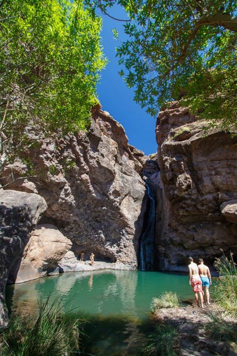 This short Gran Canaria hike takes you through a quiet local village, up a beautiful green valley and ends up at Charco Azul; a deep pool with a... Grand Canaria, Deep Pool, Canary Islands Spain, Blue Pool, Green Valley, Natural Pool, Island Travel, Canary Islands, Boat Trips