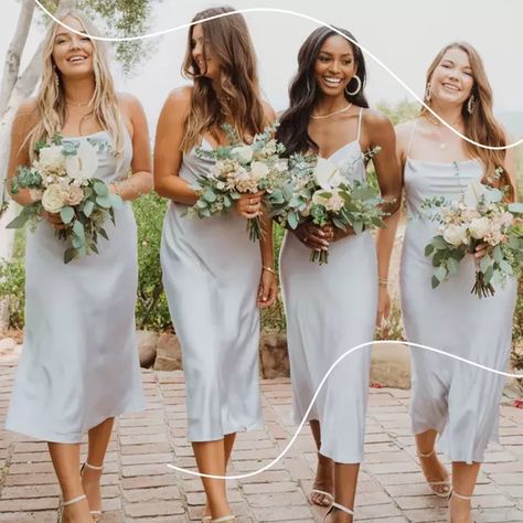 Light Blue Bridesmaid Dresses, Light Blue Bridesmaid, Silver Bridesmaid Dresses, Gorgeous Bridesmaid Dresses, Unique Bridesmaid Dresses, Dressed In White, Midi Bridesmaid Dress, Silver Bridesmaid, Grey Bridesmaids