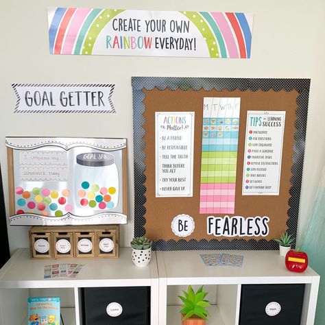 Our new At Home Classroom Bulletin Board has so many great features like this goal jar that students can fill as they accomplish their daily goals! Classroom Goal Setting, Classroom Goal Setting Bulletin Boards, Goal Setting Classroom Display, Goal Tracker Classroom, Goal Setting For Students Elementary, Goal Getter, Try Your Best, Daily Goals, Interesting Reads