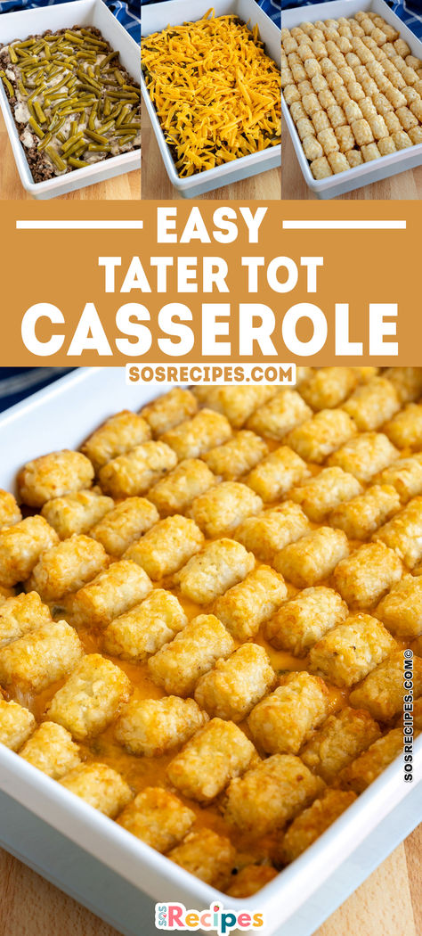 Casseroles are really the best. You can make a full meal in one dish and add as many ingredients as you want.  This Cheesy Tater Tot Casserole with Ground Beef is eye-catching for the kids because they love tater tots and you can sneak in nutritious veggies like green beans. Green Bean Casserole With Tater Tots, Tater Tot Casserole With Ground Beef And Green Beans, Tater Tot Casserole With Green Beans, Green Bean Tator Tot Casserole, Cheesy Tater Tot Casserole With Ground Beef, Tatertot Casserole Recipe Beef, Green Bean Tater Tot Casserole, Tater Tot Casserole With Ground Beef, Cheesy Tater Tot Casserole