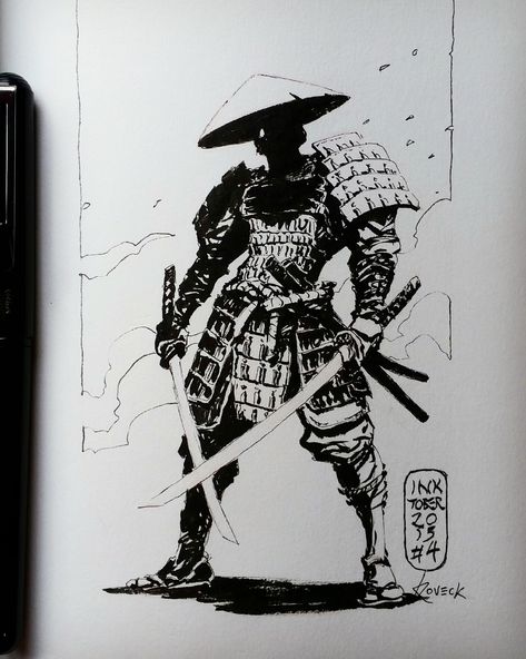 Samurai Drawing, Antonio Garcia, Samurai Tattoo Design, Scarlet Spider, Samurai Artwork, Ninja Art, Pen Illustration, Samurai Tattoo, 캐릭터 드로잉