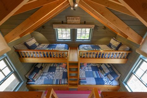 Lake Bunkhouse - Wood and Clay | Fine Homes | Gilford NH Bunkhouse Ideas Guest Cabin, Bunkhouse Ideas, Cabin Bunk Beds, 40 Acres, Bunk Rooms, Guest Cabin, Cottage Ideas, Tiny House Movement, Small Cabin