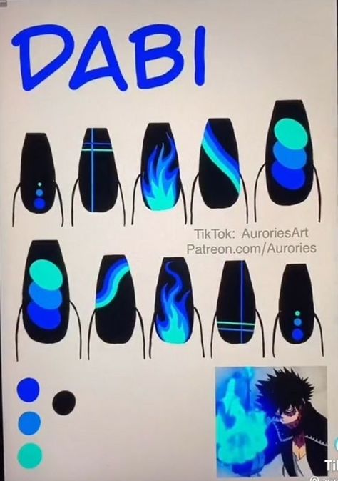 Dabi Nails Design, Mha Nail Art, Aizawa Nails, Dabi Nails, Todoroki Nails, Easy Anime Nails, Mha Nail Designs, Nails Art Anime, Anime Manicure