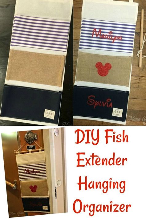 Disney Cruise DIY Fish Extender Hanging Organizer https://www.mamacheaps.com/2019/01/disney-cruise-diy-fish-extender-hanging-organizer.html #diy #disney #disneycruise #fishextender #familytravel Fish Extender Sewing Pattern, Disney Cruise Fish Extender Door Hanger, Diy Fish Extender Hanger, Disney Cruise Diy, Fish Extender Hanger, Diy Fish Extender, Cruise Doors, Disney Halloween Cruise, Disney Cruise Fish Extender