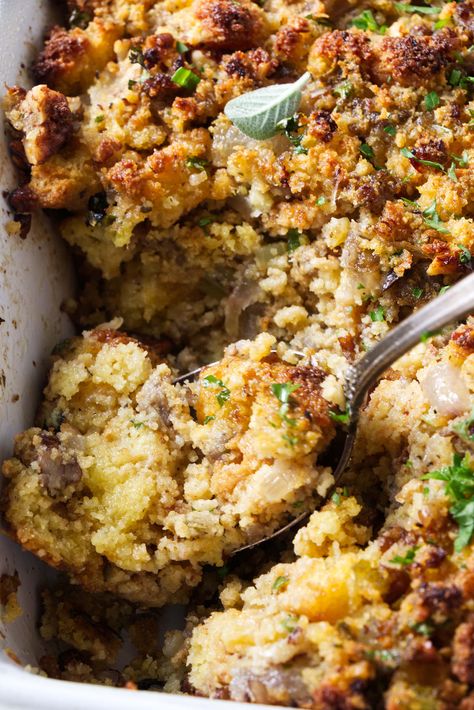 Sausage And Cornbread Stuffing, Cornbread Stuffing With Cranberries, Southern Stuffing Recipes, Cornbread Stuffing Recipes Thanksgiving, Stuffing Recipes With Sausage, Breadcrumb Stuffing, Southern Stuffing, Cornbread Sausage Dressing, Savory Pudding