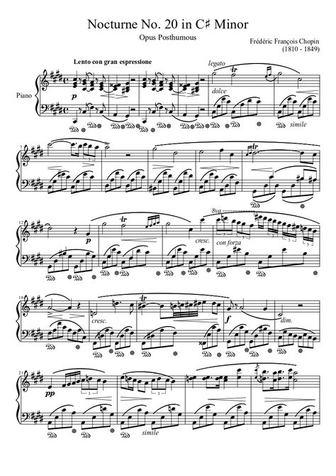 Nocturne No. 20 in C♯ Minor Sheet music for Piano (Solo) | Musescore.com Frédéric François Chopin, Chopin Nocturne, C Sharp, Key Signatures, Frédéric Chopin, No Strings Attached, Old Music, Piano Sheet, Free Sheet Music