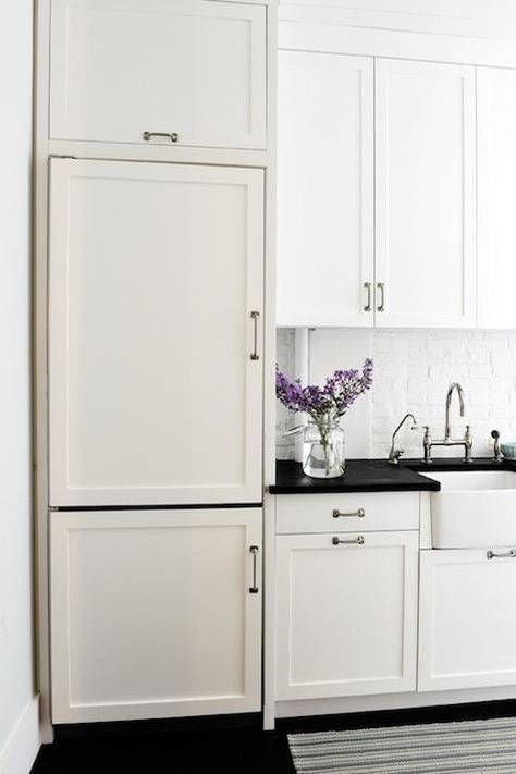 Cabinet Depth Refrigerator, Galley Kitchen Renovation, Cabinetry Diy, Paneled Refrigerator, Refrigerator Panels, Before After Kitchen, Beadboard Backsplash, Diy Kitchen Renovation, Compact Kitchen