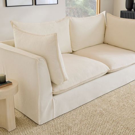 Slipcover Sofa, Neutral Decor, Slipcovered Sofa, West Elm, Pottery Barn Kids, Joinery, Slipcovers, Apartment Decor, Home Interior Design