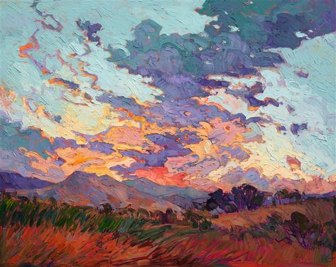 Amethyst Clouds - Purchase Contemporary ... Clouds Painting, Erin Hanson, Arte Indie, Contemporary Impressionism, Modern Impressionism, Cloud Art, Soyut Sanat Tabloları, Impressionism Painting, Hur Man Målar