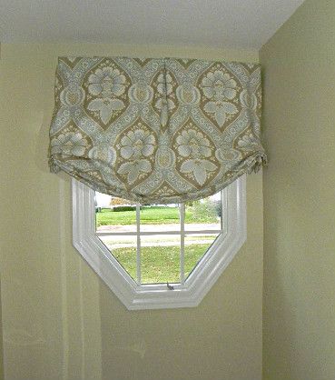 london shade- great looking!  Has pleat in the middle! Curtains For Hexagon Windows, Hexagon Window Covering, Octagon Window Covering Ideas, Elegant Octagon Diamond Necklace, Formal Octagon Diamond Necklace, Rounded Window Curtains, Octagon Window, Bathroom Window Treatments, Indian Living Rooms