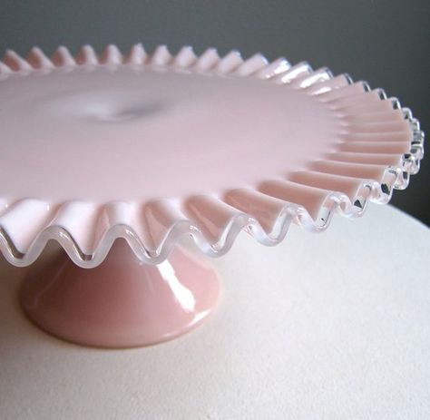 Fenton Silver Crest Pink Milk Glass Cake by BarkingSandsVintage, $425.00 Pink Milk Glass, Milk Glass Cake Stand, Diy Cake Stand, Vintage Cake Plates, Cake Pedestal, Milk Glass Collection, Pedestal Cake Plate, Fenton Glassware, The Whoot