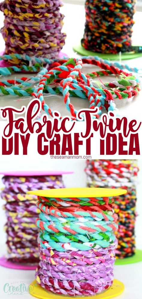 Do you have an abundance of fabric scraps in your collection? Or perhaps you're seeking enjoyable and fun scrap fabric projects? Take the opportunity to declutter your stash and put those cherished scraps to good use with this delightful fabric twine tutorial!  via @petroneagu Diy Fabric Twine, Fabric Twine Projects, Twine Projects, Fabric Twine, Twine Diy, Twisted Fabric, Scrap Fabric Projects, Rope Crafts Diy, Rope Crafts