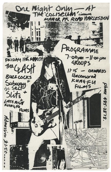 The Clash, The Buzzcocks, Subway Sect and The Slits at The Coliseum, March 11, 1977. The Buzzcocks, Punk Zine, Kollage Konst, Punk Concert, The Coliseum, The Slits, Punk Poster, Arte Punk, Punk Design