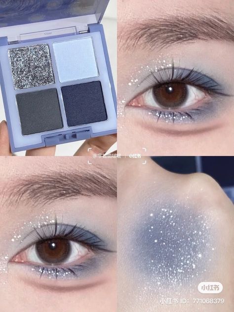 Icy Makeup, Face Chains, Cosplay Makeup Tutorial, Aesthetic Eye, Hoco Inspo, Japan Makeup, Korean Eye, Blue Makeup Looks, Doll Eye Makeup