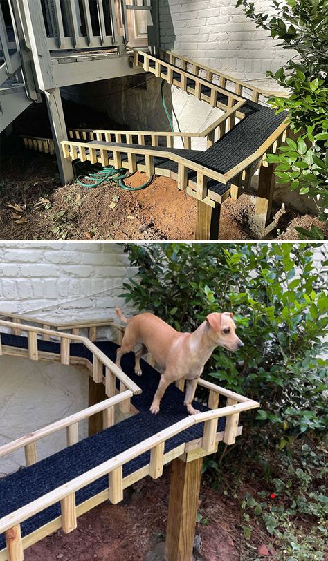 Are Dog Ramps Acceptable?! My Friend’s Dog, Buddy, Doesn’t Do Stairs Well. So They Asked Me To Build Him A Ramp. Voilà! Dog Ramp On Stairs, Dog Bed With Ramp, Dog Deck Ramp, Ramp For Dogs Over Stairs, Deck Ramp For Dogs, Dog Ramp For Deck, Diy Ramp For Dogs, Diy Dog Ramp For Stairs Outdoor, Dog Park At Home