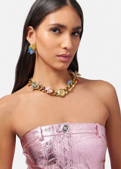 Versace Women's Crystal Butterflies Chain Necklace in Gold | Versace US Versace Jewellery, Crystal Butterflies, Necklace For Wedding, Versace Necklace, Versace Style, Versace Jewelry, Versace Home, Shoes Drawing, Versace Collection