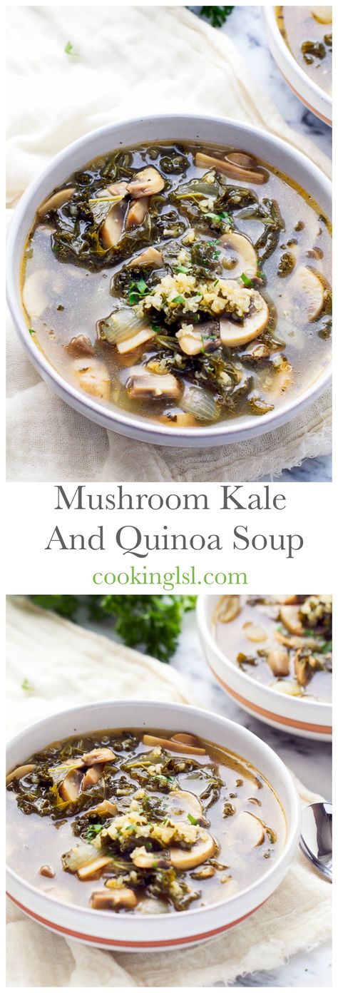 kale-quinoa-mushroom-soup Kale Quinoa Soup, Quinoa Mushroom, Soup Mushroom, Mushroom Kale, Kale Quinoa, Quinoa Dishes, Quinoa Soup, Kale Soup, Healthier Eating