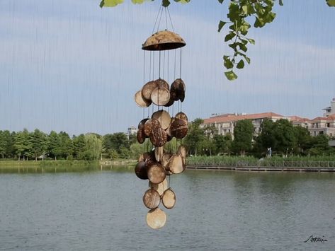 how this wind chimes sound Coconut Shell Art, Coconut Crafts, Diy Gifts For Christmas, Coconut Decoration, Wind Chimes Sound, Coconut Shell Crafts, Deco Marine, Shell Wind Chimes, Coconut Shells