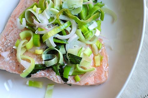 Foil Roasted Salmon Jus Recipe, Healthy Weeknight Dinners, Cooking Salmon, Roasted Salmon, Dish Recipes, Food 52, Leeks, Fish And Seafood, Weeknight Dinner