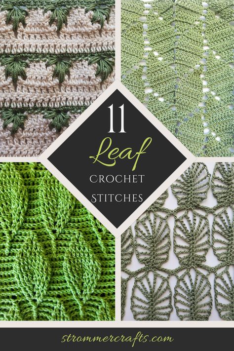 Looking for a way to crochet leaves into your next project? Check out this curated list of 11 Leaf Crochet Stitches! Crochet Leaf Lace Pattern, Repeating Crochet Pattern, Crochet Patterns Leaf, Leaf Tapestry Crochet Pattern, Leaf Crochet Pattern Free Blanket, Leafy Crochet Pattern, Crochet Blanket Leaves, Falling Leaves Crochet Pattern, Crochet Leaf Table Runner