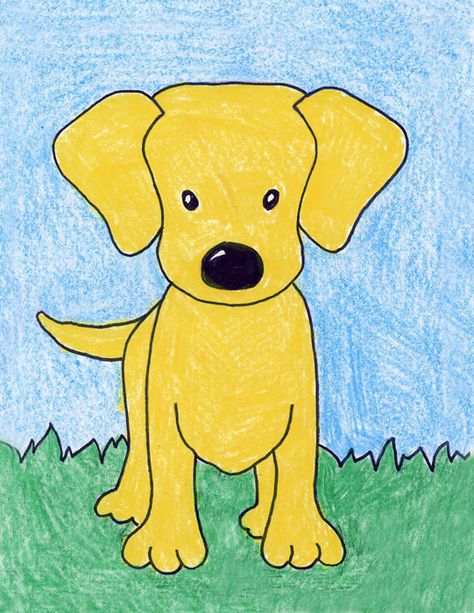 DOG--art lab puppy (ages 9-14, challenge for 9 yo, satisfying to 14 yo). Used blank cardstock greeting cards, pencil, eraser, black feltip, colored pencils or crayons). Dog Art Projects, Basic Drawing For Kids, Colorful Art Projects, Crayons Pastel, Labrador Art, Basic Watercolor, Toddler Art Projects, Art Projects For Kids, Animal Study