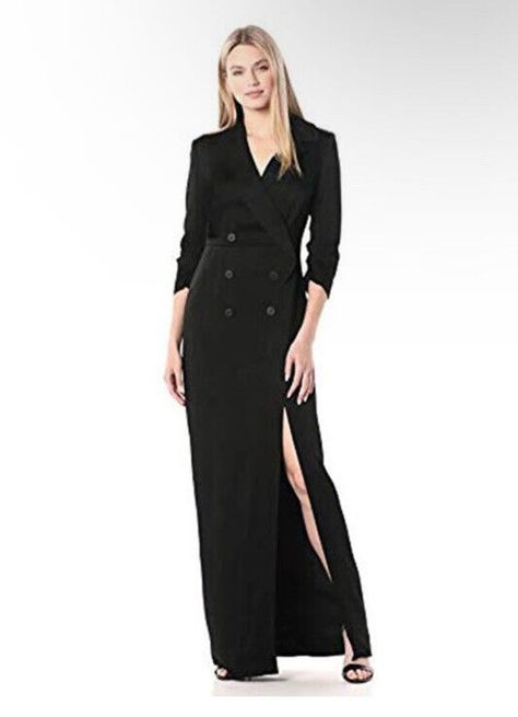 Co Ord Suit, Tuxedo Dress, Halston Heritage, Futurism, Dress Gown, Women Sleeve, Dress Picture, Blazer Dress, Black Satin