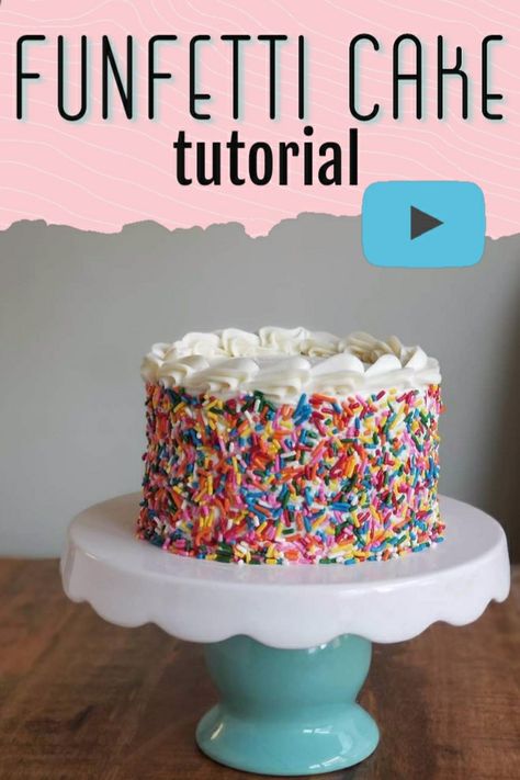 It is so easy to make sprinkle cake! Come watch our tutorial for achieving this simple but stunning funfetti cake. How To Make A Sprinkle Cake, How To Decorate Cake With Sprinkles, Confetti Cake Filling Ideas, Diy Sprinkle Cake, How To Sprinkle Side Of Cake, Funfetti Cake Ideas, Simple Kids Birthday Cake, Sprinkle Covered Cake, Birthday Cake Easy Decorating