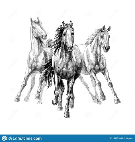 Three Horses Tattoo, Horses Running Drawing, Horse Running Drawing, Equine Art Pencil Drawings, Horse Head Drawing, Three Horses, Simple Tattoos For Guys, Puerto Rico Art, Horse Sketch