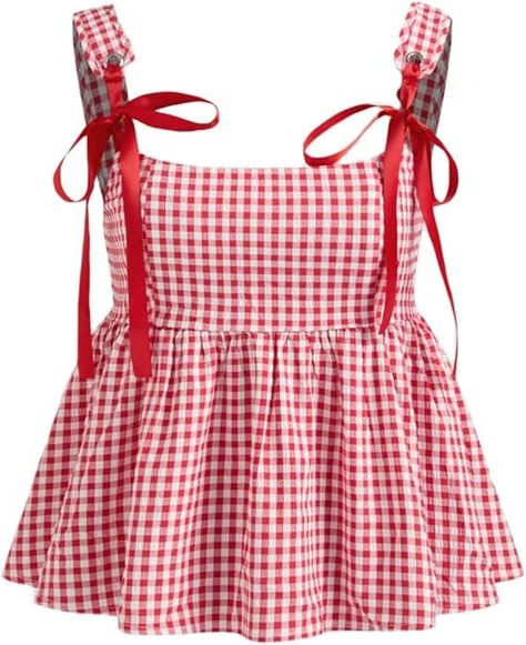 Yiulangde Womens Square Neck Gingham Camisole Summer Spaghetti Strap Backless Cami Shirt Y2k Peplum Babydoll Crop Tank Tops at Amazon Women’s Clothing store Romance Movie, Halter Shirt, Summer Spaghetti, Babydoll Shirt, Cami Shirt, Shirt Y2k, Babydoll Top, Cami Tanks, Amazon Women