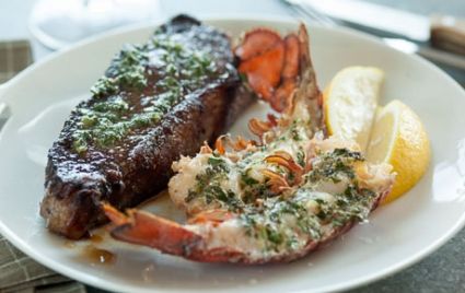 Mmmmm   mmmmm surf and turf....I'll have to make this soon.  Dhb Cabbage Vegetable, Steak And Lobster, Cook Dinner, Surf And Turf, Lobster Recipes, Lobster Tails, Herb Butter, Whole Foods Market, Just Cooking