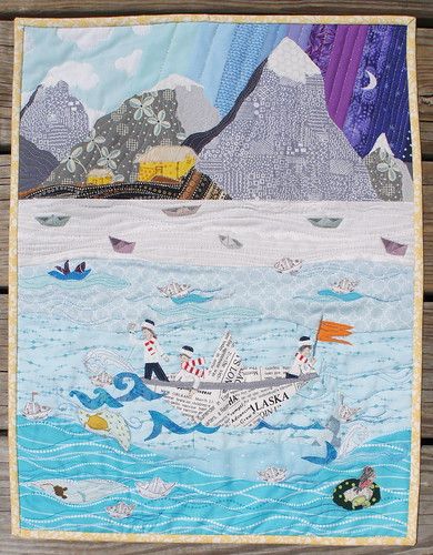 Story Quilts, Boat Quilt, Ocean Quilt, The Rescuers, Quilt Stories, Sea Quilt, Landscape Quilt, Creative Textiles, Childrens Quilts