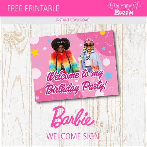 Free Printable Black Barbie Welcome Sign | Birthday Buzzin Barbie Welcome Sign, Black Barbie Birthday Party, Barbie Birthday Party Invitations, Barbie Birthday Invitations, Welcome Sign Birthday, Barbie Birthday Party, Party Room, Welcome Sign Template, Welcome Poster