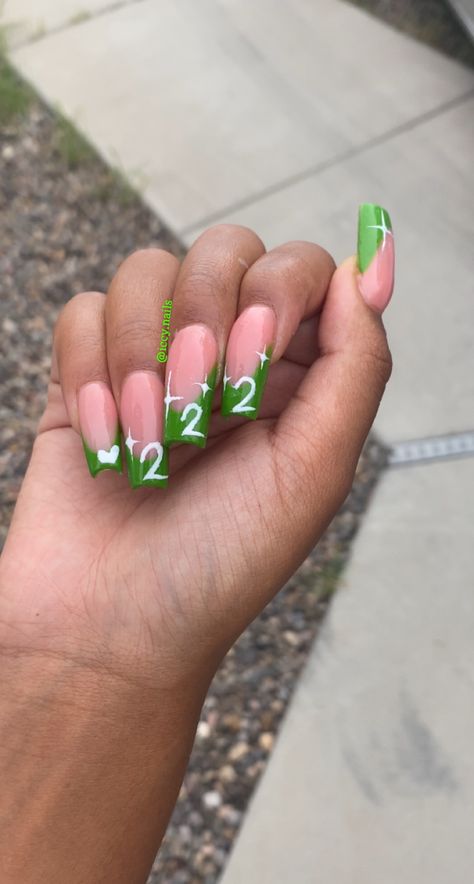 222 Angel Number Acrylic Nails, 444 Angel Number Nails Acrylic, Nail Designs Angel Numbers, Number Nails Acrylic, Acrylic Nails Angel Numbers, Angel Number Acrylic Nails, Green Acrylic Nails With Butterflies, Nails Spiritual, Spiritual Nails Designs