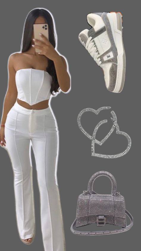 White Boujee Outfits, Silver Baddie Outfits, Revealing Baddie Outfits, Rich Girl Outfits Luxury Life Baddie, Baddie Balenciaga Outfits, Recreate Outfits, Fashion Baddie, Bad And Boujee Outfits, Stylish Fits